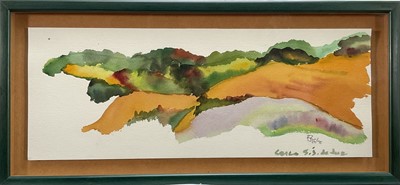 Lot 300 - Barbara de Rueda, contemporary, watercolour - Minorcan Landscape, signed, dated '95 and titled, 15.5cm x 40cm, in glazed frame