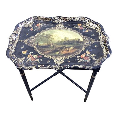 Lot 5197 - Victorian style tray on stand decorated with a picture of Windsor Castle, 55cm wide x 44cm deep