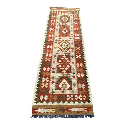 Lot 5198 - kilim runner measuring 255cm long x 77.5cm wide together with another runner