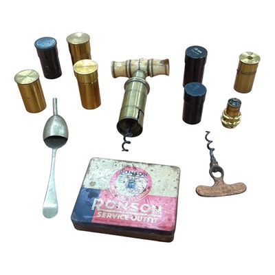 Lot 132 - Selection of microscope lenses, bone handled brass corkscrew etc