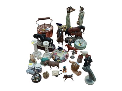 Lot 417 - Collection of assorted ceramics and works of art including Beswick figures, copper kettle and sundries