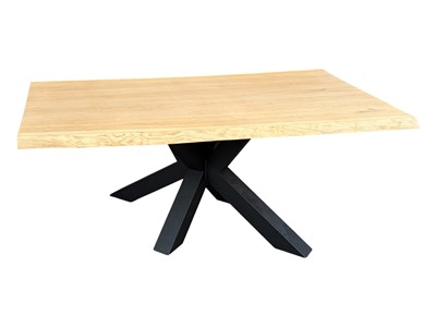 Lot 5375 - Contemporary industrial style solid oak dining table with black metal x-shaped base
