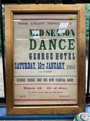 Lot 1172 - 1955 Woods Athletic Football Club Mid-Season Dance George Hotel poster in glazed frame