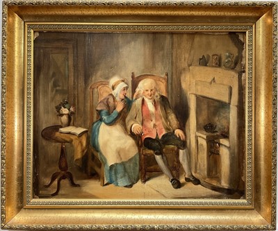 Lot 316 - English School early 20th Century, an elderly couple sat by a fire, oil on board, in gilt frame. 33 x 43cm.                                                60.00