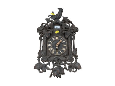 Lot 415 - Antique cuckoo clock, with two pine cone weights