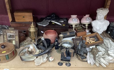 Lot 720 - Mixed lot of sundry items including antique ladies gloves, work boxes etc
