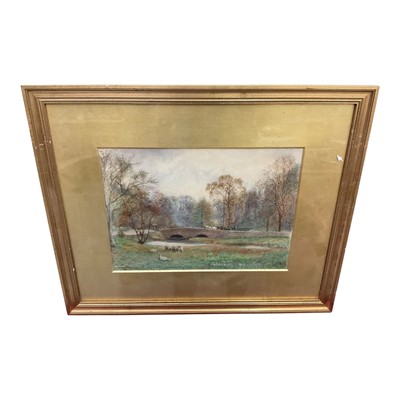 Lot 1104 - Wilmot Clifford Pilsbury (1840-1908) watercolour, landscape with cart and bridge, signed and dated 39, 25 x 35cm, glazed frame