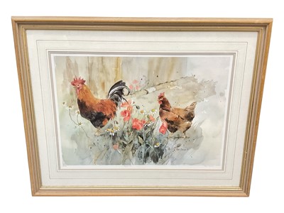 Lot 1109 - Perri Duncan, 'Poppycock', pencil signed limited edition print of chickens, framed and glazed, 56.5cm x 39cm