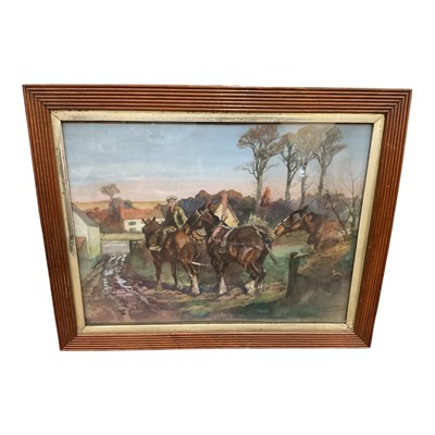Lot 1106 - Thomas Ivester-Lloyd (1873-1942) watercolour, Horse team, signed, 36 x 47cm, glazed frame