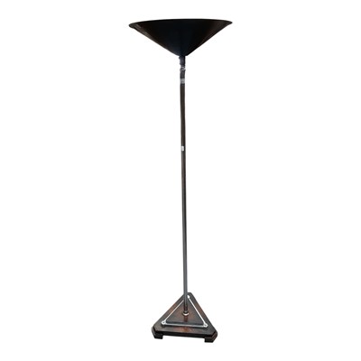 Lot 472 - Art Deco chrome and oak up lighter with green shade