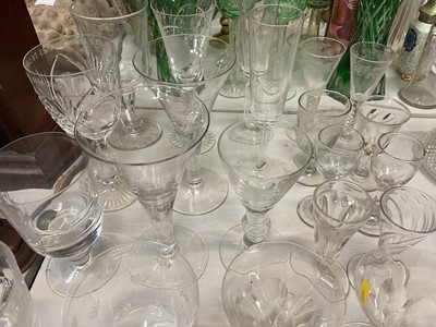 Lot 313 - Group of antique and later rummers, cordial glasses, twisted stems and commemorative