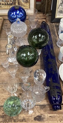 Lot 37 - Group of 19th century and later glasses, blue witches ball, Victorian Bristol blue sailors love token and other glass