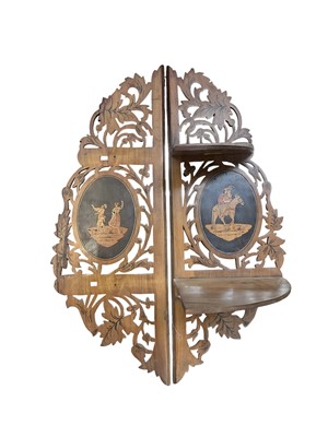 Lot 514 - Pair late 19th century Sorentoware hanging corner shelves