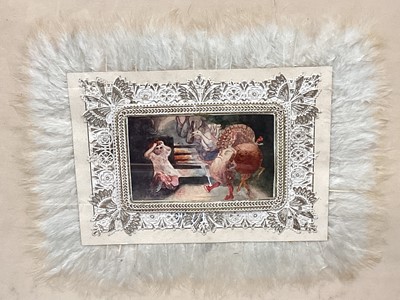 Lot 1154 - Unusual late Victorian English School watercolour illustration, possibly a nursery rhyme, in embossed and white feather mount and glazed frame