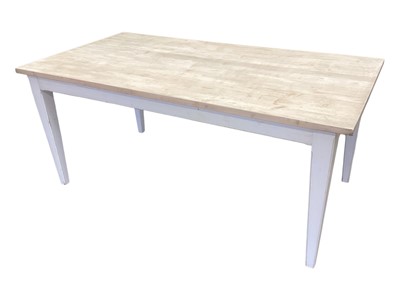 Lot 1368 - Beech kitchen table with white painted square taper legs, 174cm x 90cm x 75.5cm high