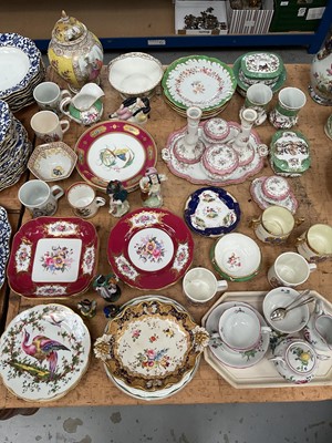 Lot 19 - Group of decorative china, including Dresden vase, Limoges exotic bird plates, dressing table set, etc