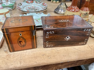 Lot 21 - Small Georgian shell inlaid mahogany tea caddy and a mother of pearl inlaid rosewood box (2)
