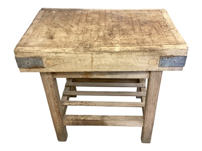 Lot 1392 - Vintage butchers block on stand, 92cm x 62cm x 83cm high