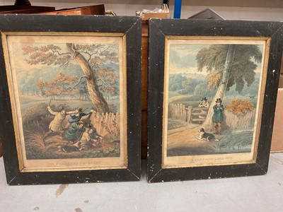 Lot 1157 - Pair of 19th aquatints after Henry Alken, novelty hunting watercolour, Dr Sytax engraving and others