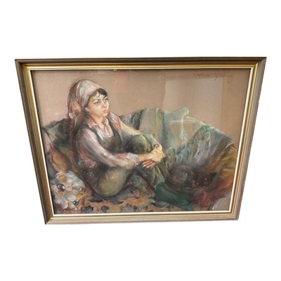 Lot 1141 - Josephine Graham (1926-2025) pastel, portrait study, signed and dated '81, 78 x 97cm, glazed frame