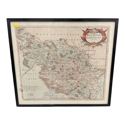 Lot 1203 - Robert Morden antique engraved hand coloured map - The West Riding of Yorkshire, in glazed frame