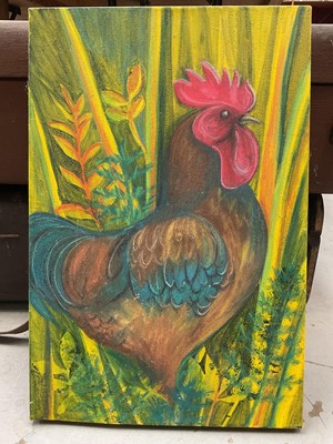 Lot 1201 - Robyn, contemporary, oil on canvas - A Cockerel, signed and dated 2010, unframed