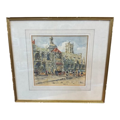 Lot 1143 - George Charles Haite (1855-1924) watercolour, Continental Cathedral, signed with monogram, 25 x 24cm, glazed frame