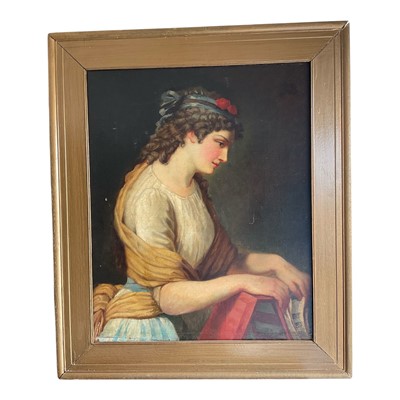 Lot 1151 - 19th century oil on canvas, laid down onto panel, study of a lady, 56 x 72cm, framed