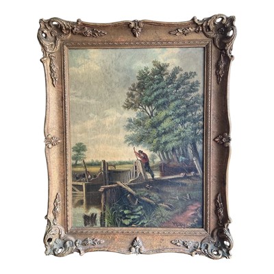 Lot 1152 - William Richard Bunting (1866-1951) oil on canvas - The Lock, signed and dated, 1886, titled verso, 39 x 29cm, framed
