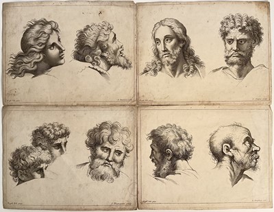 Lot 329 - Four antique black and white engravings after Raphael depicting various head studies, unframed, 22cm x 29cm