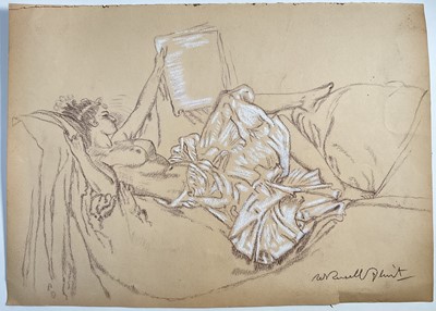 Lot 333 - Manner of William Russell Flint, coloured chalks - Reclining Female Nude, bearing signature, 28cm x 39cm, unframed