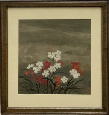 Lot 334 - Chinese School watercolour - Floral Study, signed, 40cm x 39cm, in glazed frame