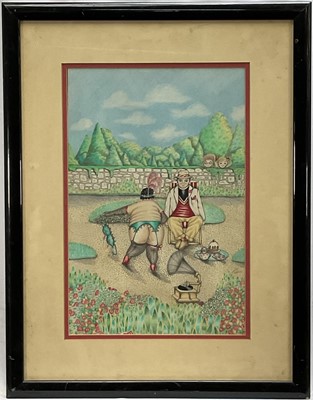 Lot 335 - English School, mixed media on paper - The Happy Vicar, indistinctly signed, 40cm x 26cm, in glazed frame