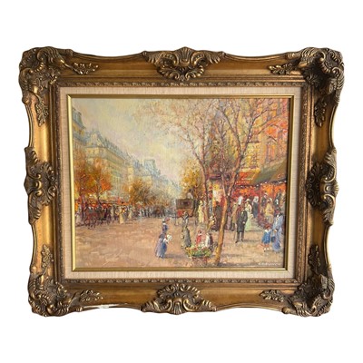 Lot 1167 - Gorunov, oil on canvas, Parisienne scene, signed, 42 x 51cm, gilt frame