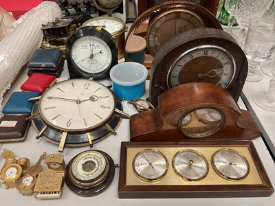 Lot 312 - 1930s and later mantle clocks, vintage W.G. Pye & Co stop clock, other time pieces and barometers