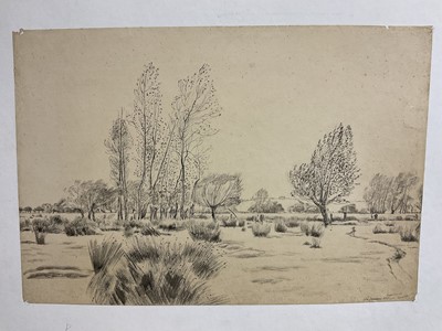 Lot 1170 - Geoffrey Scowcroft Fletcher (1923-2004) group of pen and ink architectural studies, together with other unframed work and a framed watercolour by Edward Steel Harper. (7)