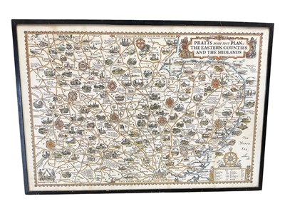 Lot 1187 - A.E. Taylor, map of The Eastern Counties & The Midlands, created for Pratt's Motor Oil, circa 1932, 72cm x 49.5cm