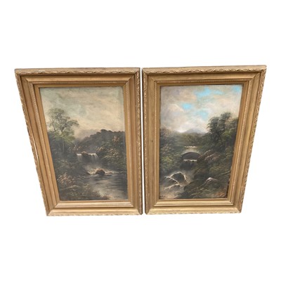 Lot 1213 - W. Collins, pair late 19th century oils on board - Mountainous River Landscapes, signed, in gilt frames