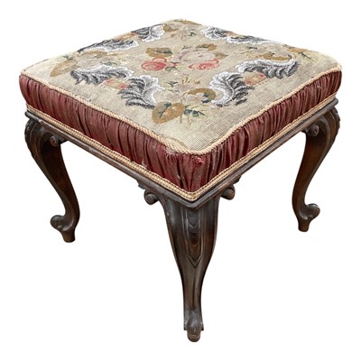Lot 1323 - Good quality mahogany framed stool with beaded and embroidered seat