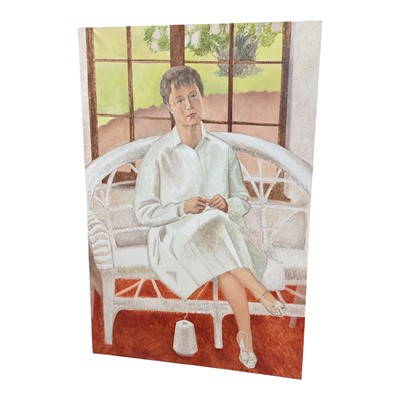 Lot 1210 - Francis Plummer (1930-2019) oil sketch on canvas - Portrait of the artists wife, unfinished, 183cm x 122cm, unframed