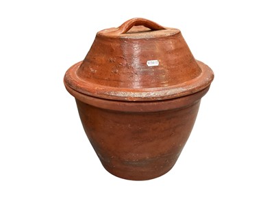 Lot 478 - 19th century glazed terracotta bread crock and cover