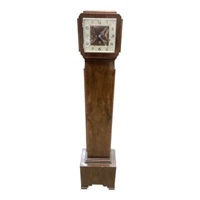 Lot 1329 - Walnut cased granddaughter clock with pendulum