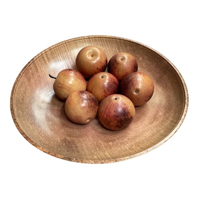 Lot 79 - Turned treen fruit bowl, monogrammed and dated '97, containing seven polished wooden apples