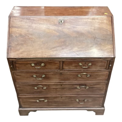 Lot 1330 - Georgian mahogany bureau with fitted interior and drawers below, 90cm wide, 50cm deep, 105cm high