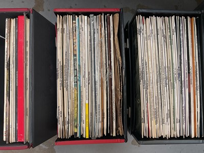 Lot 329 - Three travel cases containing LP records, mostly Classical, box of various CDs and three vintage record players