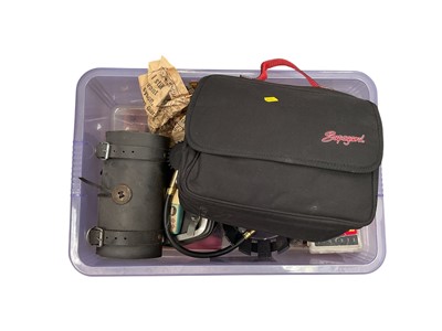 Lot 409 - Two boxes of vintage car accessories including lights, a pump etc