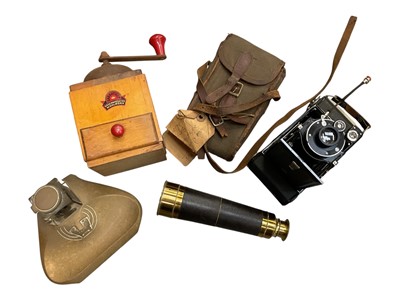 Lot 94 - Folding Ikonta camera, telescope, inkwell and coffee grinder (4)
