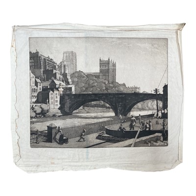 Lot 1227 - George W. Adamson signed etching of Durham, print of Richmond and another framed print