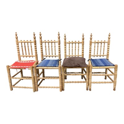 Lot 1342 - Set of four 19th century bobbin turned elm kitchen chairs with pine seats