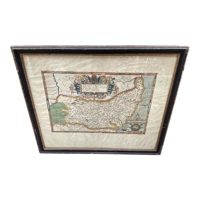 Lot 1206 - Coloured map of Suffolk after Saxton, in glazed frame, the map 47cm x 33cm